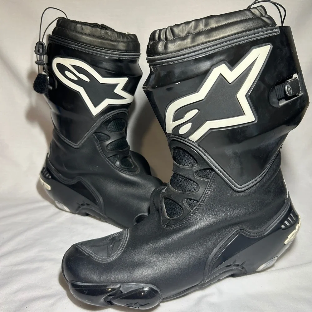 Alpinestars Supertech Motorcycle Racing Boots Black White Mens US 9 Euro 43 3082